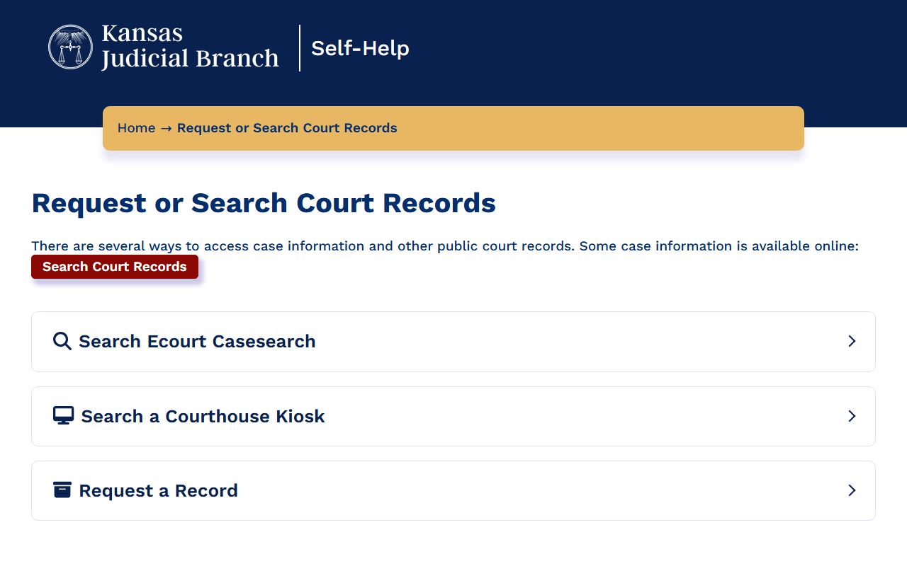 Rice County Clerk of the District Court Kansas Self-Help request records page
