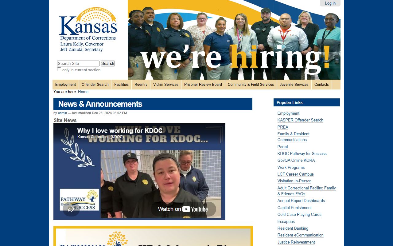 Rice County court charge records Kansas Department of Corrections context