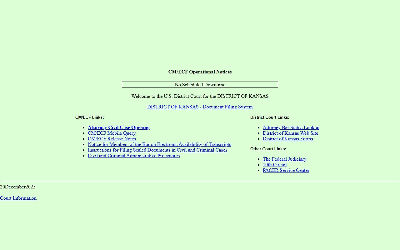 Rice County court dockets District of Kansas CM ECF source