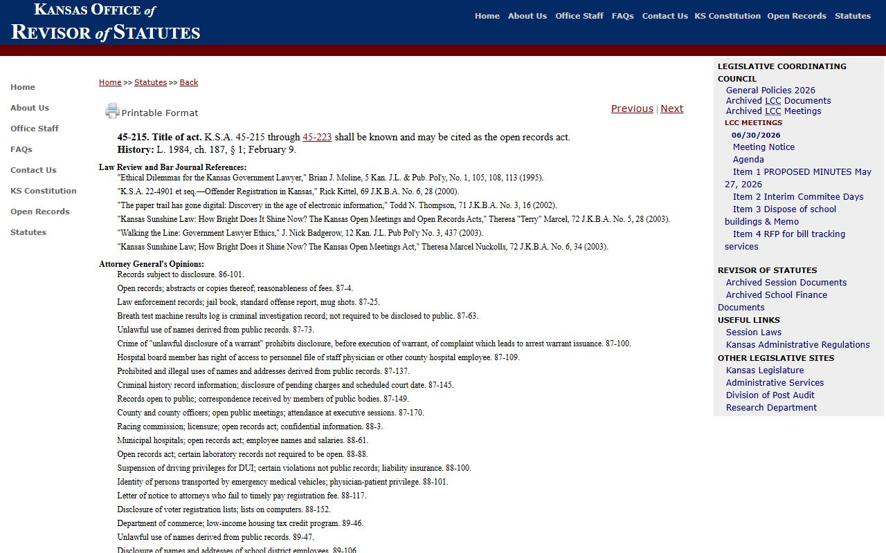 Rice County court records Kansas Open Records Act statute source