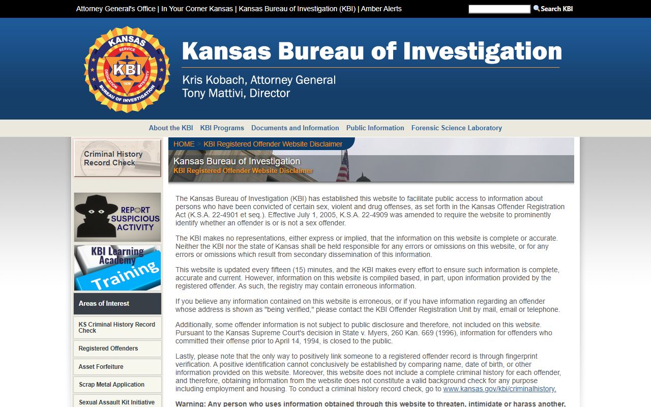 Rice County criminal court records KBI registered offender search source
