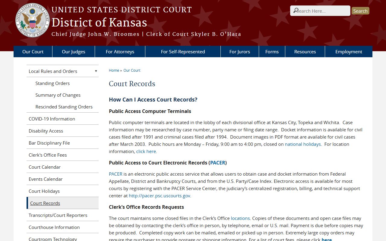 Rice County District Court District of Kansas federal records page