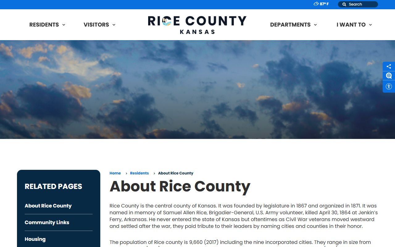 Rice County court records county history page