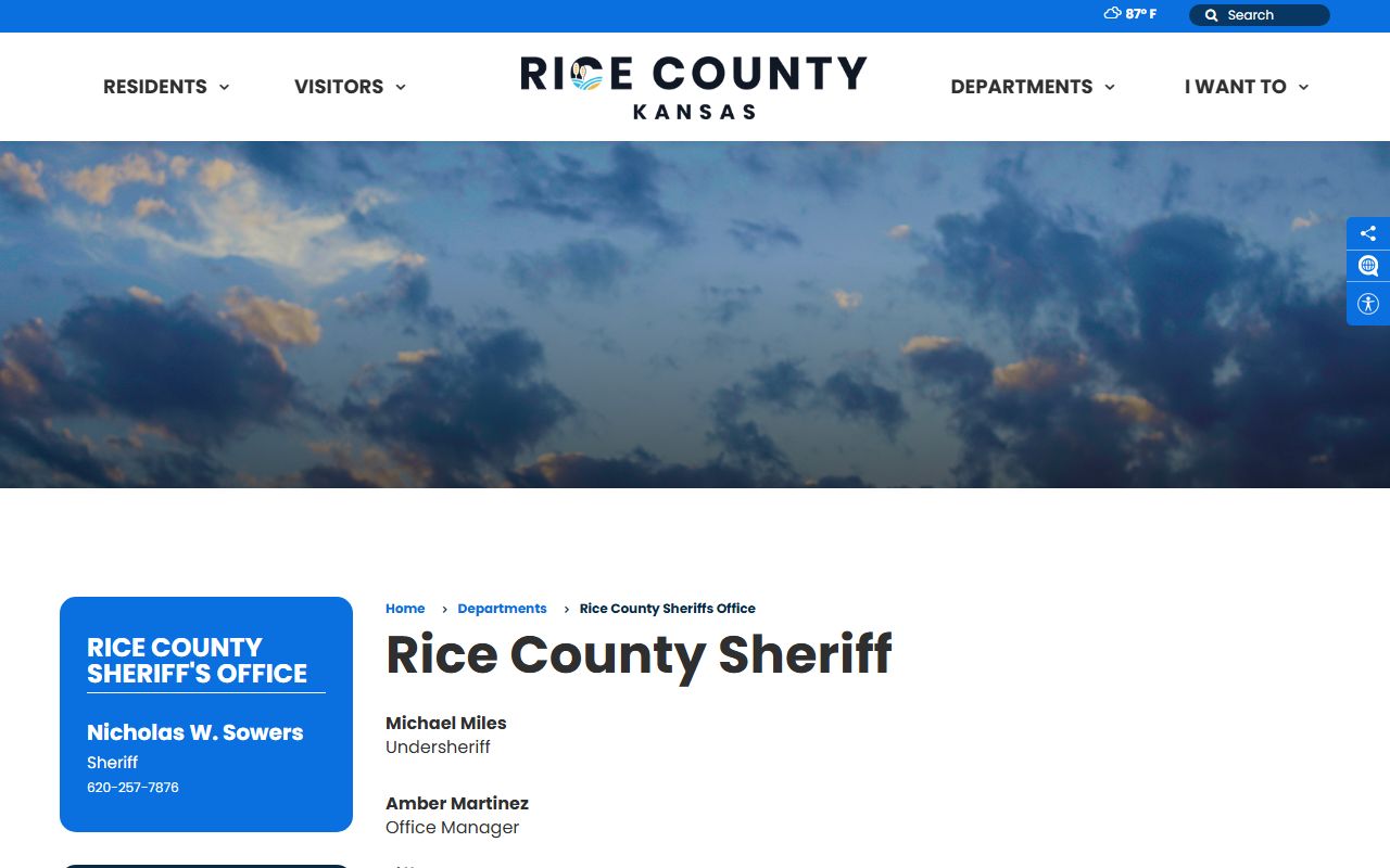 Rice County warrant records sheriff contact page
